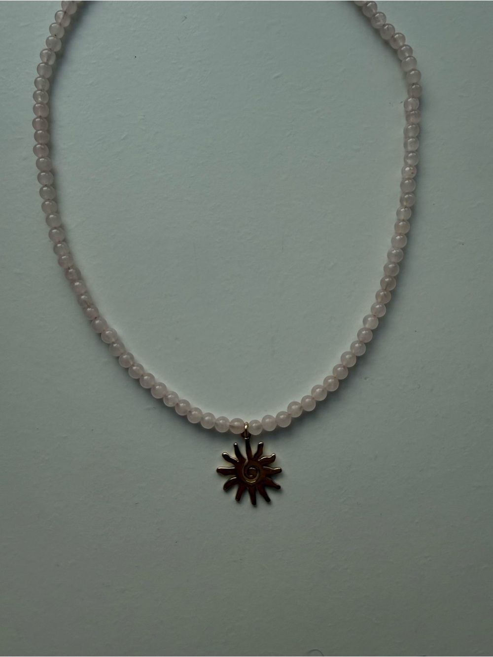 Beaded Rose Quartz Necklace with Sun Charm
